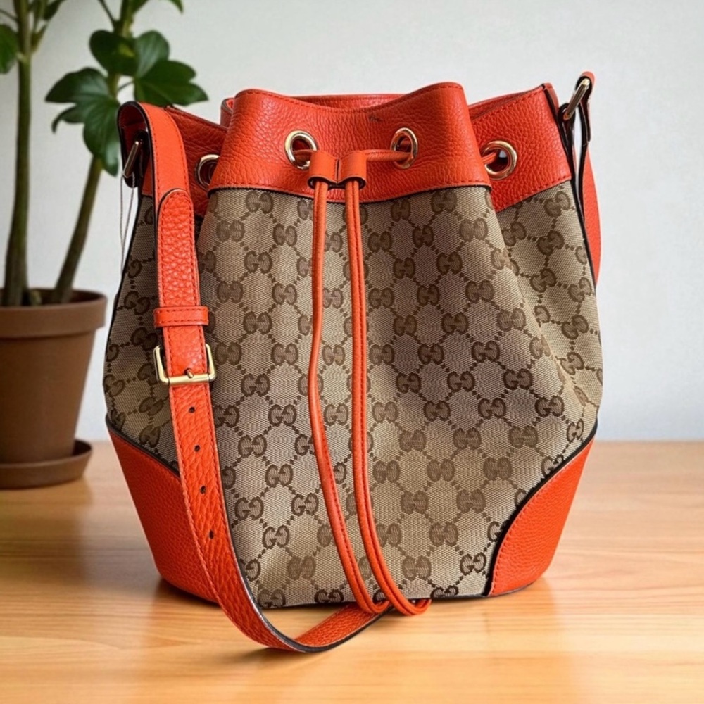 Gucci Orange and Tan Monogram Shoulder Bag